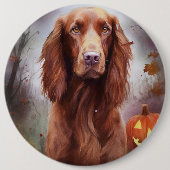 Halloween Irish Red Setter mit Pumpkins Beängstige Button (Vorderseite)