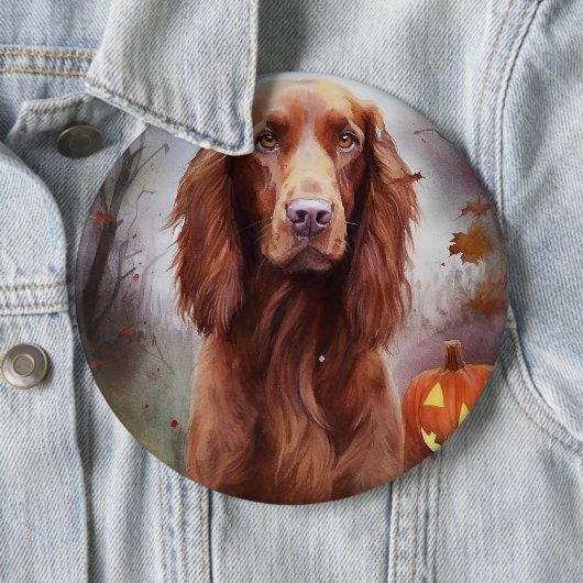 Halloween Irish Red Setter mit Pumpkins Beängstige Button (Beispiel)