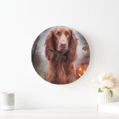 Halloween Irish Red Setter mit Pumpkins Beängstige Große Wanduhr (Zuhause)