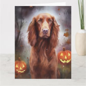 Halloween Irish Red Setter mit Pumpkins Beängstige Karte (Vorderseite)