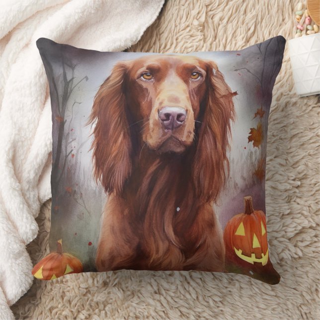 Halloween Irish Red Setter mit Pumpkins Beängstige Kissen (Decke)