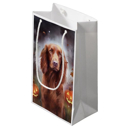 Halloween Irish Red Setter mit Pumpkins Beängstige Kleine Geschenktüte (Vorderseite Schrägansicht)