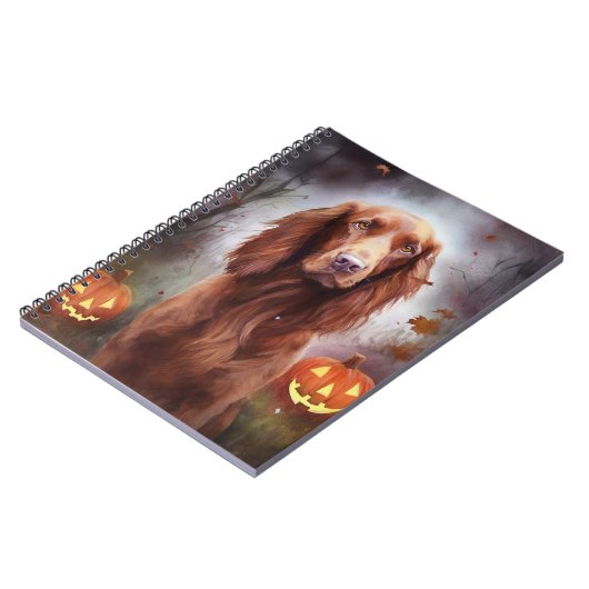 Halloween Irish Red Setter mit Pumpkins Beängstige Notizblock (Linke Seite)