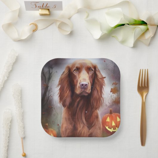 Halloween Irish Red Setter mit Pumpkins Beängstige Pappteller (Hochzeit)