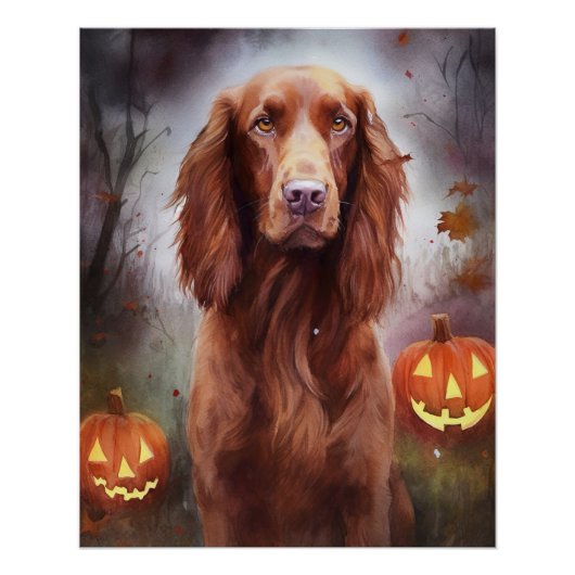 Halloween Irish Red Setter mit Pumpkins Beängstige Poster (Vorderseite)