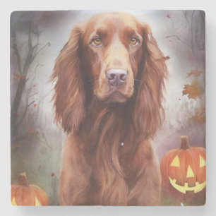 Halloween Irish Red Setter mit Pumpkins Beängstige Steinuntersetzer