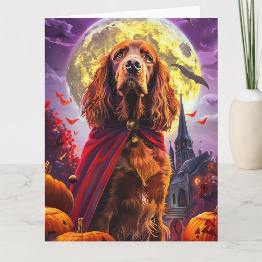 Halloween Irish Red Setter Vampire Pumpkins Beängs Karte (Vorderseite)