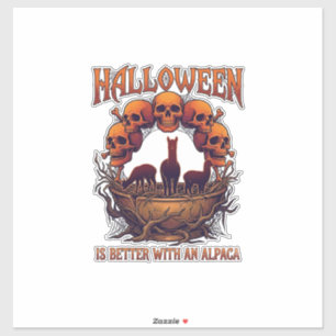 Halloween ist besser Alpaka Orange Schädel Spinne Aufkleber