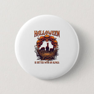 Halloween ist besser Alpaka Orange Schädel Spinne  Button