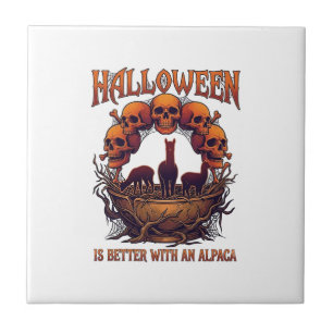 Halloween ist besser Alpaka Orange Schädel Spinne  Fliese