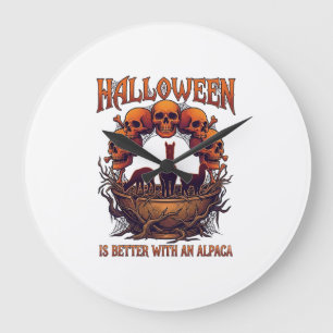 Halloween ist besser Alpaka Orange Schädel Spinne  Große Wanduhr