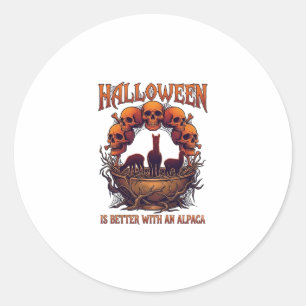 Halloween ist besser Alpaka Orange Schädel Spinne  Runder Aufkleber