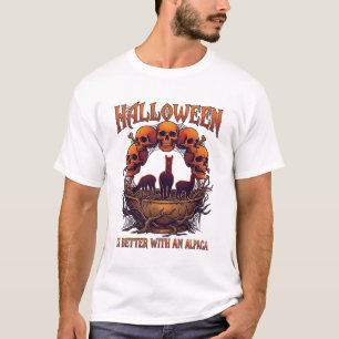 Halloween ist besser Alpaka Orange Schädel Spinne T-Shirt