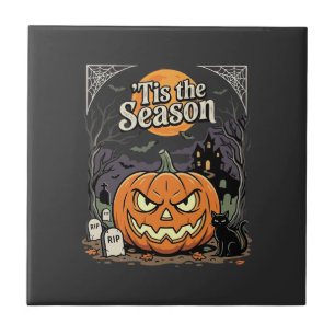 Halloween ist die Saison Kürbis Katzen Design_1 Fliese