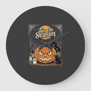 Halloween ist die Saison Kürbis Katzen Design_1 Große Wanduhr