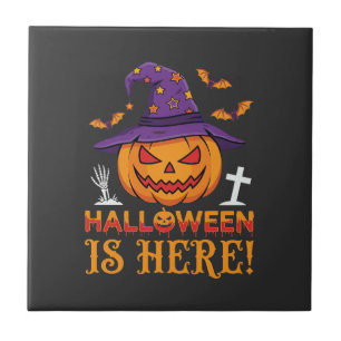Halloween ist hier Hexe Kürbis Vektor Fliese