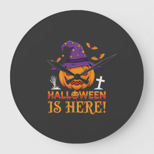 Halloween ist hier Hexe Kürbis Vektor Große Wanduhr