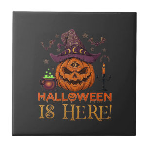 Halloween ist hier Kürbis Hexenhut Magischer Kesse Fliese