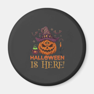 Halloween ist hier Kürbis Hexenhut Magischer Kesse Magnet