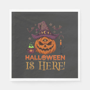 Halloween ist hier Kürbis Hexenhut Magischer Kesse Serviette