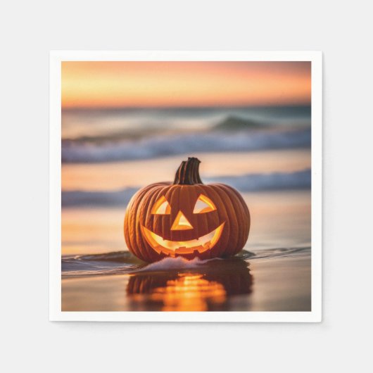 Halloween Jack-o-Lantern am Strand Serviette (Vorderseite)
