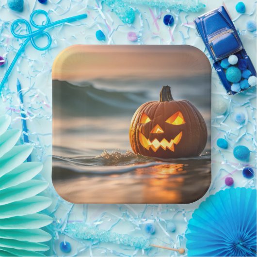 Halloween Jack-o-Lantern an der Küste Pappteller (Party)