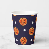 Halloween Jack-O-Lantern Cookie Navy Polka Dots Pappbecher (Rückseite)