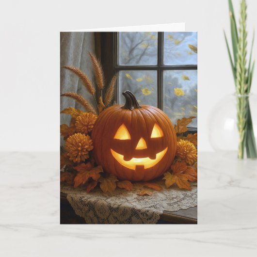 Halloween Jack-o-Lantern in den Blume im Herbst Karte (Vorderseite)