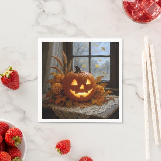 Halloween Jack-o-Lantern in den Blume im Herbst Serviette (Beispiel)