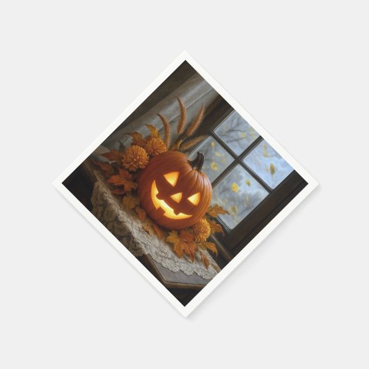 Halloween Jack-o-Lantern in den Blume im Herbst Serviette (Ecke)