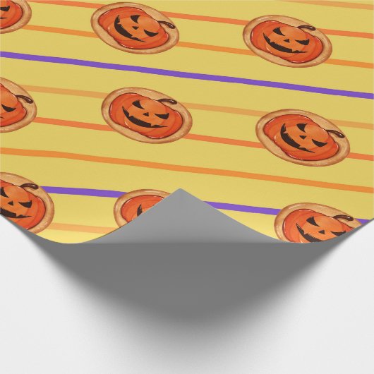 Halloween Jack-O-Lantern Kürbiskeks auf Gelb Geschenkpapier (Ecke)
