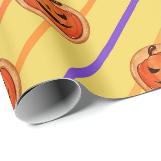 Halloween Jack-O-Lantern Kürbiskeks auf Gelb Geschenkpapier (Rolleneckpunkt)