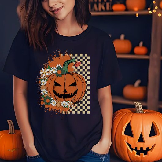 Halloween Jack-o-Lantern mit Schachbrettern und Bl T-Shirt