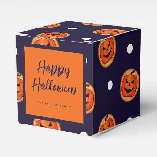 Halloween Jack-O-Lantern Navy Polka Dots Custom Geschenkschachtel (Vorderseite)
