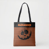 Halloween Jack-O-Lantern Orange & Black Plaid Name Tasche (Vorderseite)