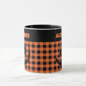 Halloween Jack-O-Lantern Orange & Black Plaid Name Tasse (Zentrum)