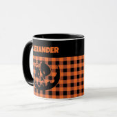 Halloween Jack-O-Lantern Orange & Black Plaid Name Tasse (Vorderseite Links)