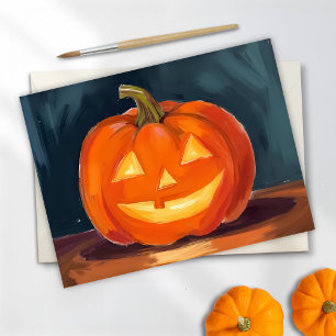 Halloween Jack-O-Lantern Orange Kürbis bemalt Feiertagspostkarte