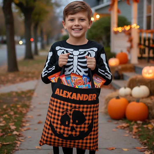 Halloween Jack-O-Lantern Orange & Schwarzer Karo N Tasche