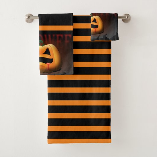 Halloween Jack O' Lantern Orange und Black Badhandtuch Set (Insitu)