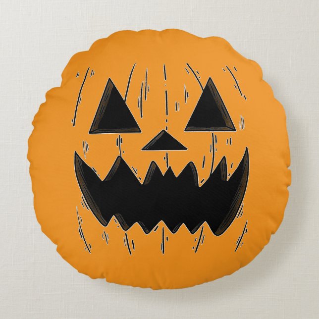 Halloween Jack-O’-Lantern-Pillow Rundes Kissen (Vorderseite)