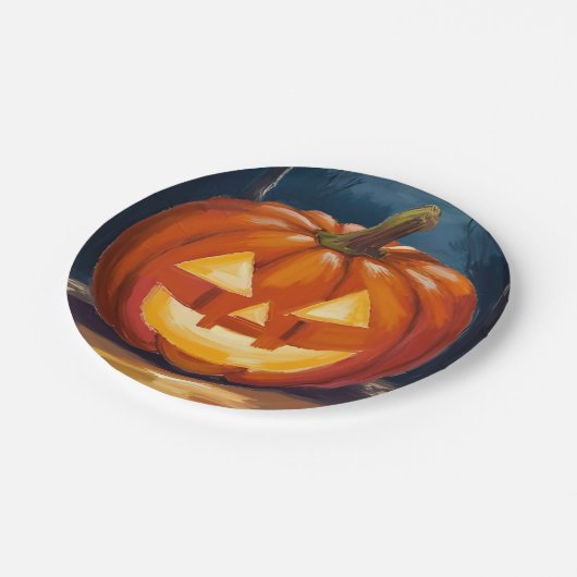 Halloween Jack-O-Lantern Pumpkin Pappteller (Schrägansicht)