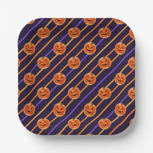 Halloween Jack-O-Lantern Schwarz Streifen Pappteller
