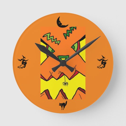 Halloween Jack-O-Lantern & Spider Clock Runde Wanduhr (Vorderseite)