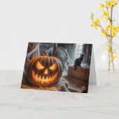 Halloween Jack-o-Lantern und Barnenkatze Karte (Gelbe Blume)
