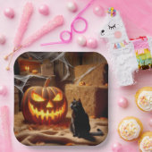 Halloween Jack-o-Lantern und Katze im Stall Pappteller (Party)