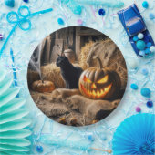 Halloween Jack-o-Lantern und Katze im Stall Pappteller (Party)