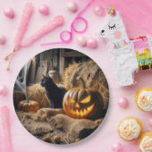Halloween Jack-o-Lantern und Katze im Stall Pappteller (Party)