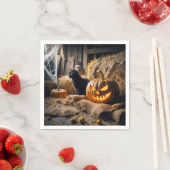 Halloween Jack-o-Lantern und Katze im Stall Serviette (Beispiel)