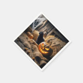 Halloween Jack-o-Lantern und Katze im Stall Serviette (Ecke)